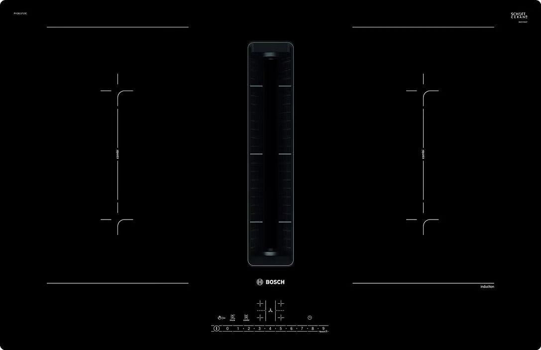Индукционная плита Bosch PVQ811F15E Serie 6 с вытяжкой, 80 см